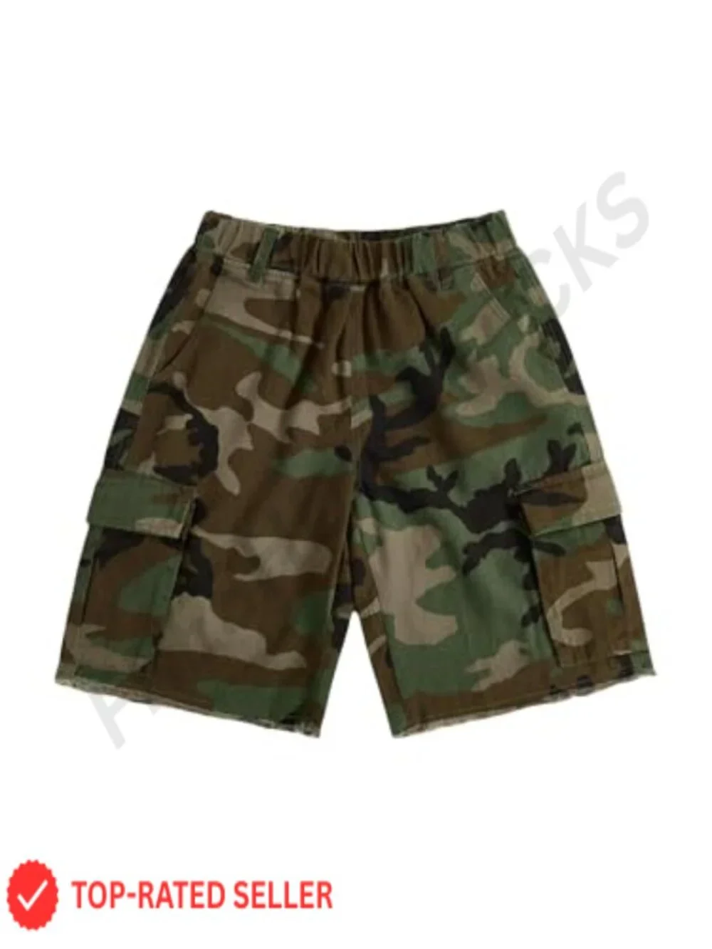 Women's Camo Cargo Bermuda Shorts Streetwear with Flap Pockets Elastic Waist